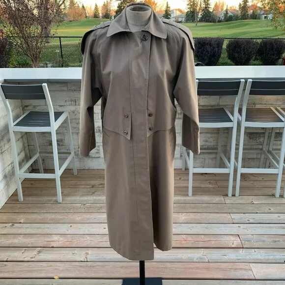 Vintage 80s 90s Khaki Long Beltless Classic Trench Coat Overcoat Raincoat - Picture 2 of 16